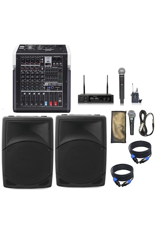 Mixerli Ses Sistemi Seti 1 Anfi Hoparlör Mikrofon Mixer Paket