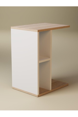 Raflı C Yan Sehpa, %100 Mdf Beyaz & Sonoma/beyaz & Sonoma / Gri Beyaz - Meşe