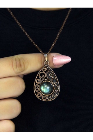 Doğal Taş Labradorit Doğal Taşlı Kadın Antik Modelli Kolye Euk24lbt Gri