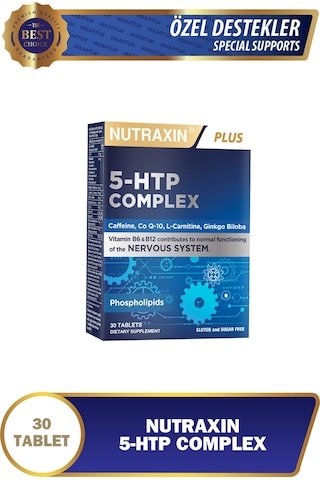 Nutraxin 5-HTP Complex 30 Tablet–Serotonin Desteği, B6 & B12 Vitaminli, Ginkgo Biloba ve Koenzim Q10 İçerikli