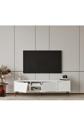 Roma 175 Cm Tv Ünitesi 100% Mdf Metal Ayak Beyaz