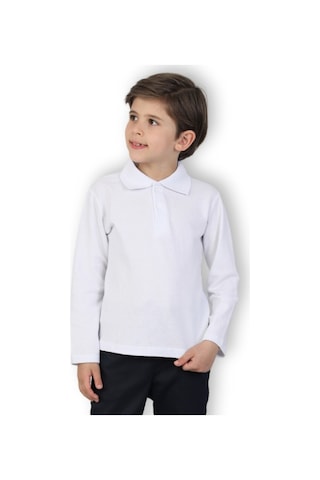 Modanino Erkek Çocuk T-shirt - Okul Tarz- Uzun Kol 5-17 Yaş 12497 Beyaz