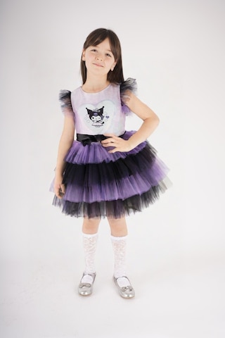 Kız Çocuk Kuromi Modelli Tül Tütü Etekli Elbise Lila