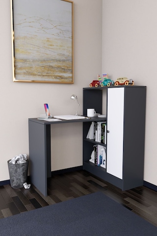 Drithe Modern Dolaplı Kitaplıklı Çalışma Masası Antrasit-beyaz Antrasit - Beyaz