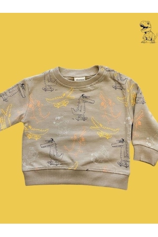 Cantoy Erkek Bebek Dinazor Desenli Sweatshirt-15354 Kahverengi