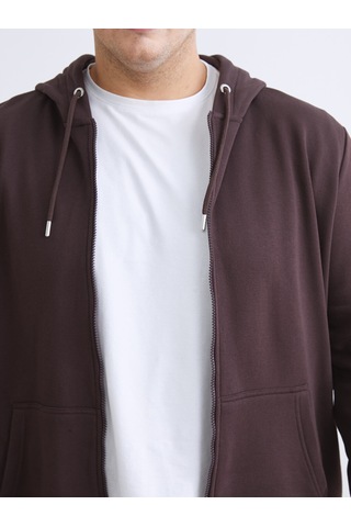 Lcwaıkıkı Classic Mürdüm Büyük Beden Kapüşonlu Erkek Kalın Fermuarlı Sweatshirt