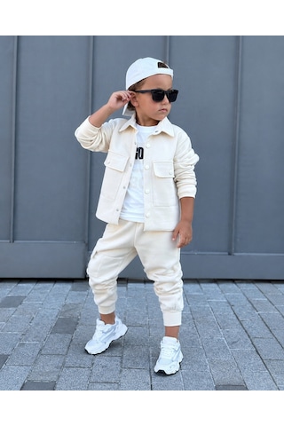 Kokoş Bebe Erkek Çocuk Good Boy Hırkalı 3'lü Takım - 4/12 Yaş - 31896 Krem