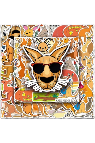 50 Adet/takım Kanguru Çıkartmaları Su Geçirmez Kendinden Yapışkanlı Karalama Defteri Dizüstü Bilgisayar Karikatür Çıkartmaları El Sanatları Ürünleri Kaesi Çok Renkli