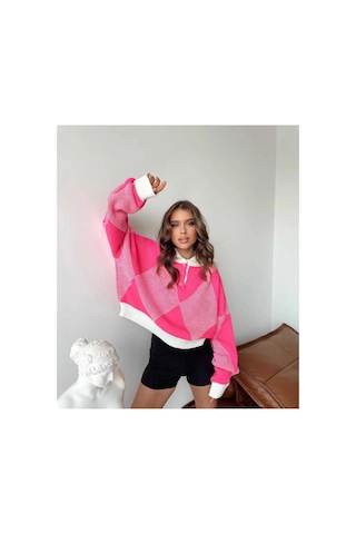 Samin Kadın Oversize Kazak Pembe - 651873567 Pembe