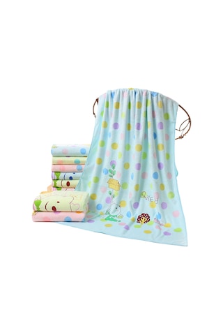 Mikrofiber Karikatür Baskılı Banyo Havlusu Emici Çocuk Büyük Havlu Banyo Örtüsü Çabuk Kuruyan Plaj Havlusu Açık Mavi Standart