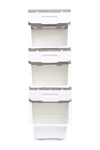 Motek Mt07 Tekerlekli Eşya Ve Erzak Kutusu 3katlı 3x12 Lt Organiz Beyaz - Gri