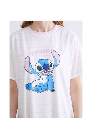 Lcw Young Ekru Bisiklet Yaka Stitch Baskılı Kadın Gecelik