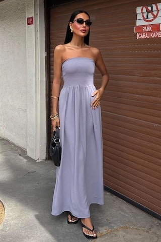 Dogutrend Göğsü Gipeli Straplez Elbise 2878 Gri