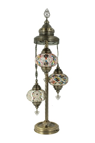 Osmanlı Fas El Yapımı Mozaik Lambader, Eskitme Ayaklı Köşe Lambası Lambader
