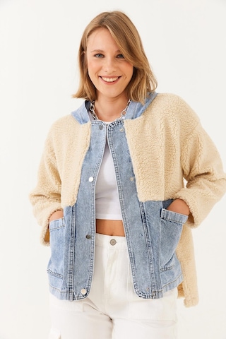 Shade Kadın Kapüşonlu Denim Detaylı Peluş Ceket 60251807 - Bej