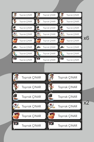 Korsan Temalı Isimli Okul Etiketi Defter Kitap Kalem Sticker Seti