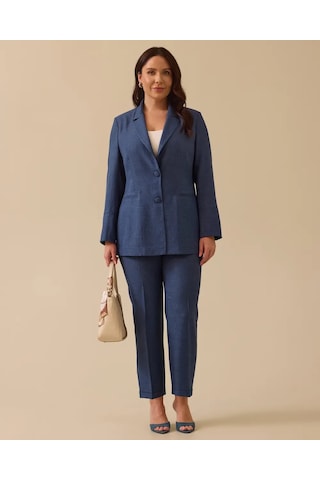 Gala-xi Minimalist Yüksek Bel Regular Fit Keten Kadın Pantolon - Günlük Mavi