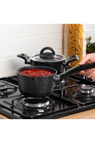 Porsima 4398 4 Parça Kaçerola Sosluk Sütlük Mini Granit Tencere Sahan Seti Siyah 14cm siyah