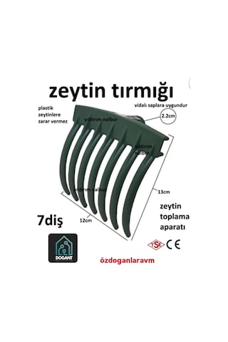 Dogant Zeytin Toplama Tırmığı, 7 Diş, 13cm, Yeşil, Plastik