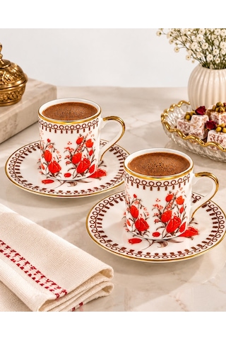 Nostalji 2 Kişilik Porselen Kahve Fincanı Takımı Çok Renkli