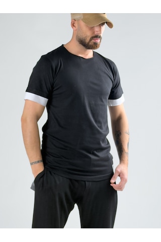 Cocopelli Oversize Beyaz Parçalı Siyah Erkek T-shirt Coc3074