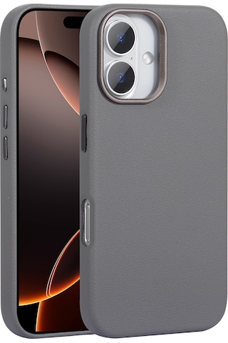 Apple Uyumlu iPhone 16 Plus Kılıf M-safe Şarj Özellikli Pu Deri Zore Adora Kapak Gri