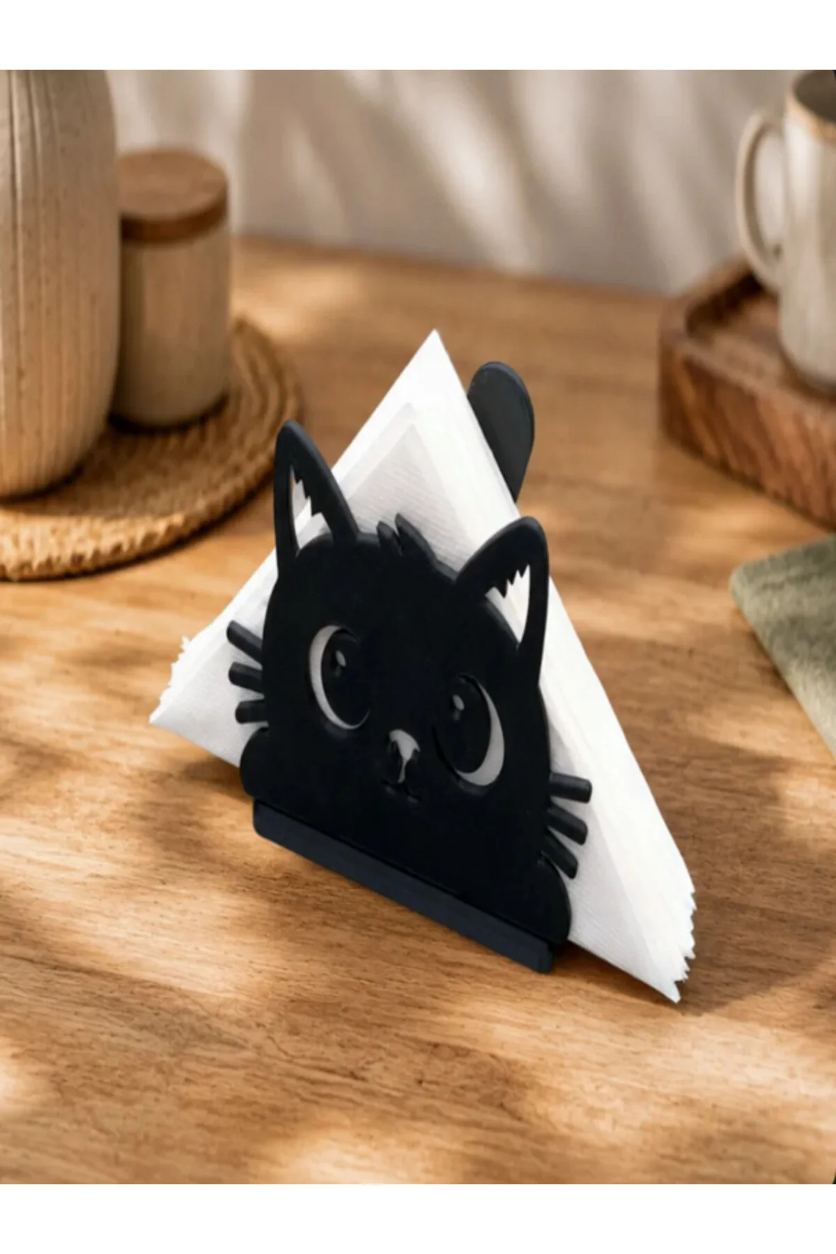 Kedi Figürü Şeklinde Peçetelik Siyah Plastik