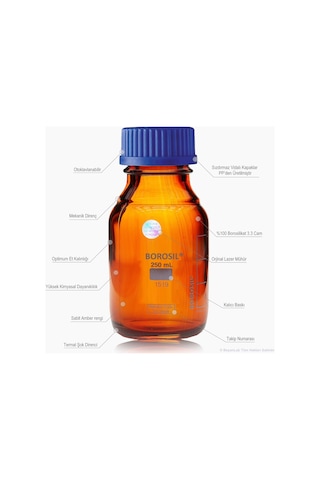Otoklav Şişe 500 Ml Amber Borosil -Contalı -Vida Kapaklı -Renkli