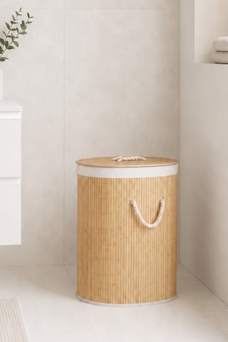 Bambu Oval Kirli Çamaşır Sepeti Katlanabilir Bambu Kirli Çamaşır Oyuncak Çok Amaçlı Sepet Açık Kahverengi