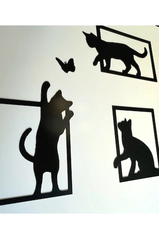 Oyunbaz Kediler 3'lü Dekoratif Duvar Tablosu - Modern Kedi Figürlü Duvar Dekoru