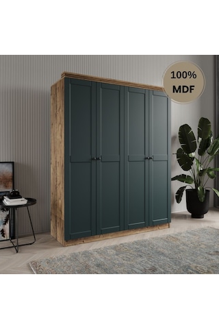 Dali 4 Kapılı Mdf Country Gardırop Yeşil