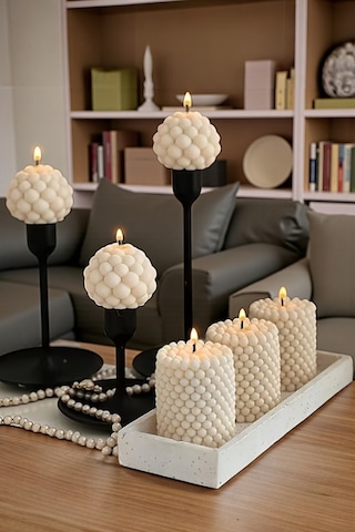 Dekoratif Luxury 6 Lı Bubble Mum Seti Şamdanlar Ve Tabak Dahil Değildir Beyaz