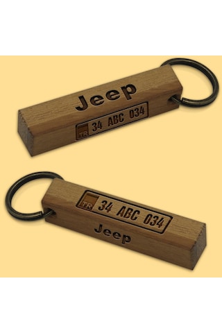 Kişiye Özel Plakalı Jeep Logolu Ahşap Dikdörtgen Bar Anahtarlık M N11.9882