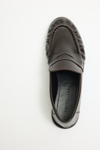 Lutvelizade Loafer 2517 Klasik Deri Görünümlü Oval Burun Acı Kahve Kadın Loafer Acı Kahverengi