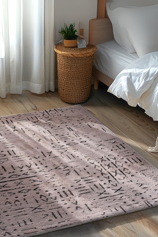 Venüs Kaymaz Tabanlı Bej Vizon Iskandinav Desenli Yumuşak Halı Pamuk Dokuma, Salon & Mutfak Kilim Bej