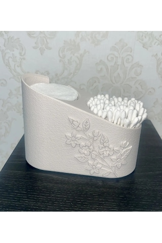 Bşkvirgo 3d Baskı Çiçek Kabartmalı Makyaj Pamuğu Ve Kulak Çubuğu Tutucu Takı Tepsili Banyo Düzenleyici - Krem Beyaz Bsk2026 Beyaz - Krem