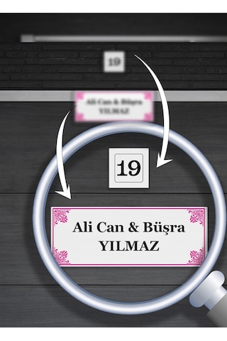 Şık Pembe Çerçeveli Kapı İsimlik & Numara Seti - Kapı İsimliği Beyaz
