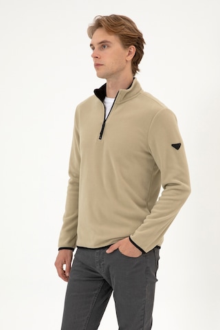 U.S. Polo Assn. Erkek Regular Fit Açık Haki Polar Yarım Fermuarlı Basic Sweatshirt 50313777-VR183