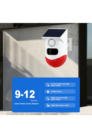 Lemestar Güneş Enerjili Hareket Sensörlü 120db Yüksek Sesli Dış Mekan Alarmı, Su Geçirmez Ip65, Led Flaş Işıklı, Şarj Edilebilir