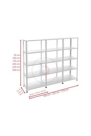 Raf Burada  5 Katlı 3'lü Galvaniz Çelik Raf - Depo, Arşiv, Kiler, Dosya, Market Rafı-31x60 cm-100 cm-0.70 mm