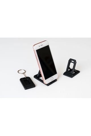 Telefon Standlı Anahtarlık - Katlanabilir Masa Üstü Telefon Tutucu - Ayarlanabilir Telefon Standı Siyah
