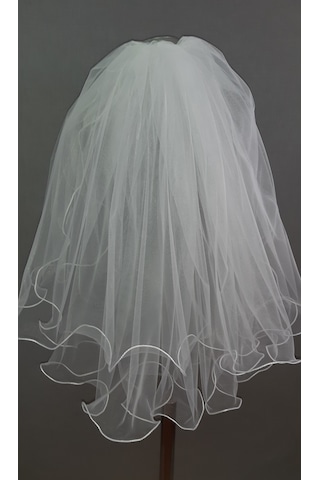 Suzanna Moda Şerit Kıvrımlı Dalgalı 3mt Eninde Taraklı Hayal Tül Gelin Duvak Çift Kat 70x60 Cm Boyunda Fildişi