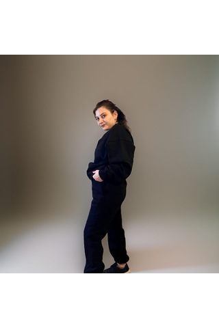 Ceyss Design Unisex Üç İplik Şardonlu Sweatshirt Eşofman Takımı-siyah Siyah