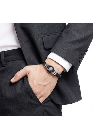 Moncuk Design Snowy Obsidian Rondela Doğaltaş Ve Deri Çelik Bileklik 33512b14d8 Siyah