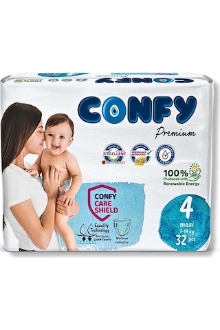 Confy Premium 4 Numara Bebek Bezi Maxi 7 - 14 Kg 32 Adet