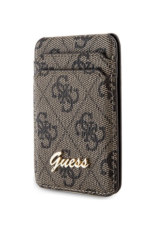 Guess Lisanslı Magnetik Standlı Kartlık 4g Desenli Metal Script Logolu Kahverengi