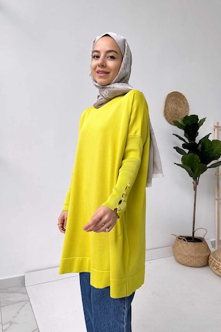 Kol Detay Merserize Tunik - Yağ Yeşili