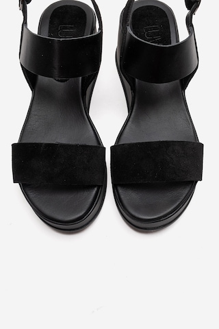 Luvishoes Lolanthe Siyah Cilt Siyah Süet Hakiki Deri Kadın Dolgu Topuklu Sandalet