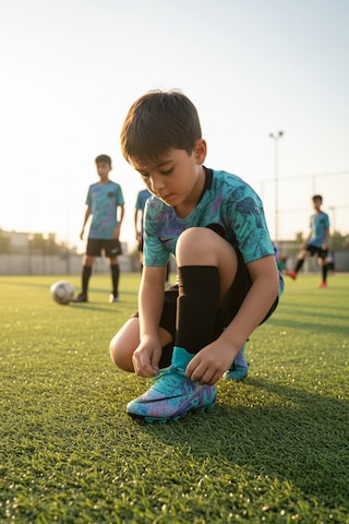 Enoch Erkek Çocuk Bilek Destekli Grafik Desenli Çivili Futbol Kramponu Mavi