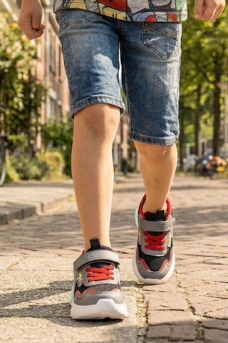 In Step Unisex Çocuk Işıklı Spor Ayakkabı - Siyah Beyaz Dinazor Desenli Cırt Cırtlı